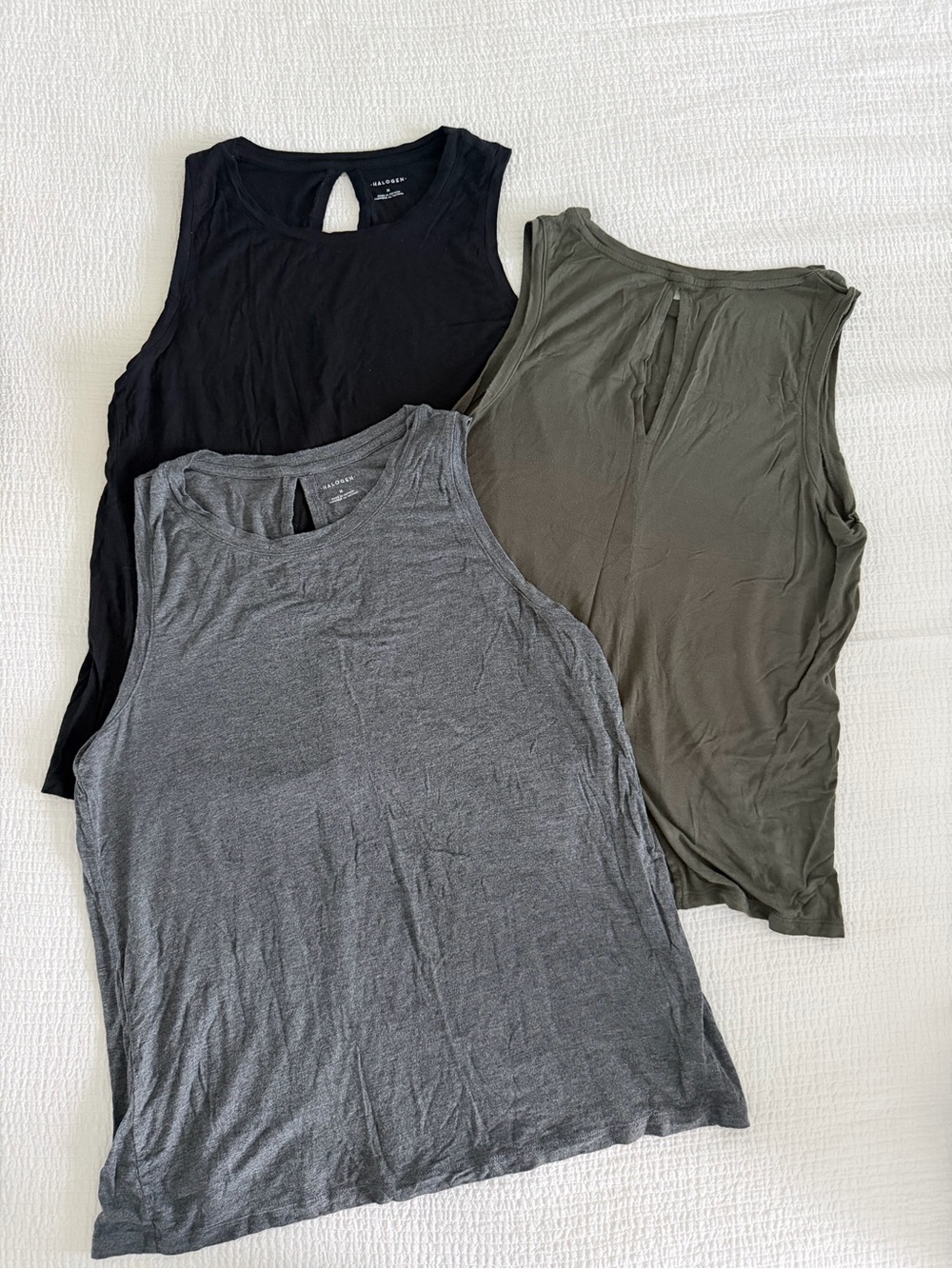 Halogen Everyday Sleeveless Keyhole Tank - Black, Gray, Olive